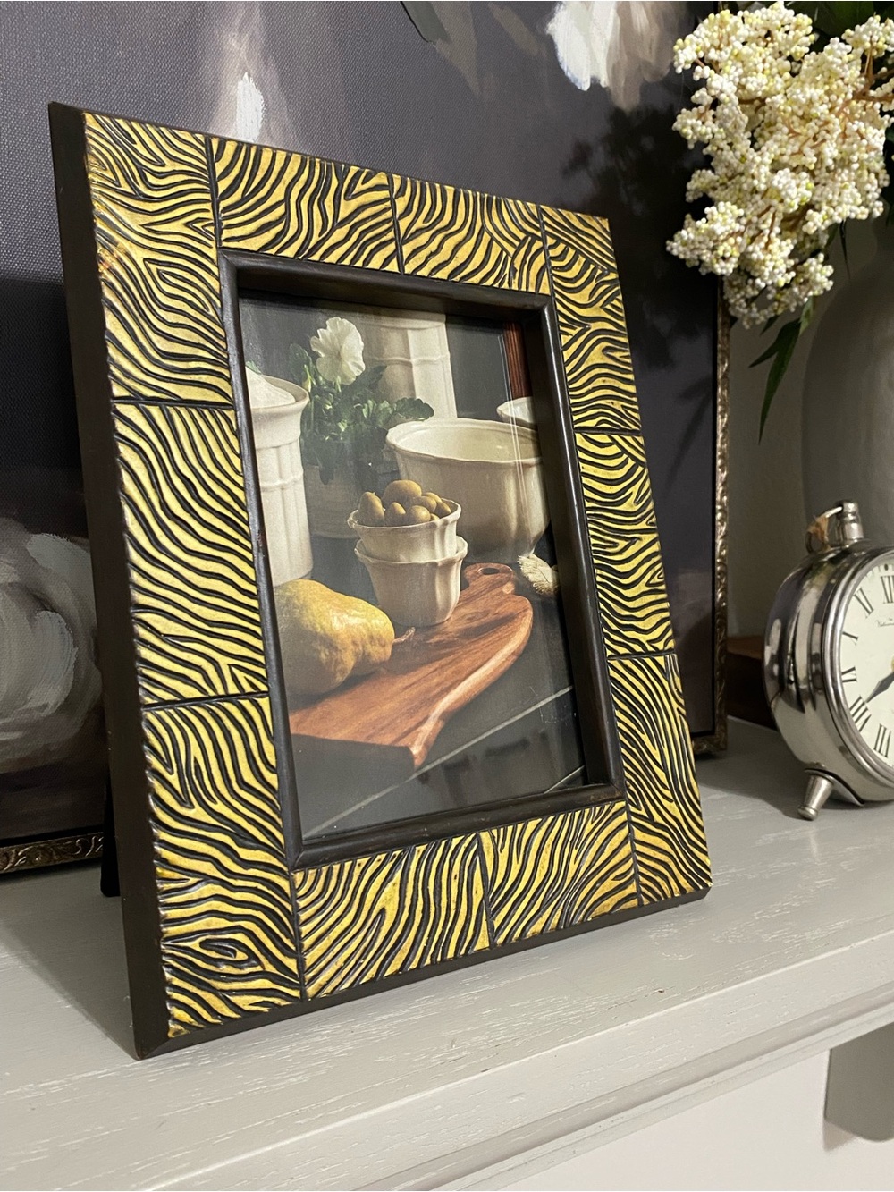 Zebra Print Photo Frame Yellow and Dark Brown